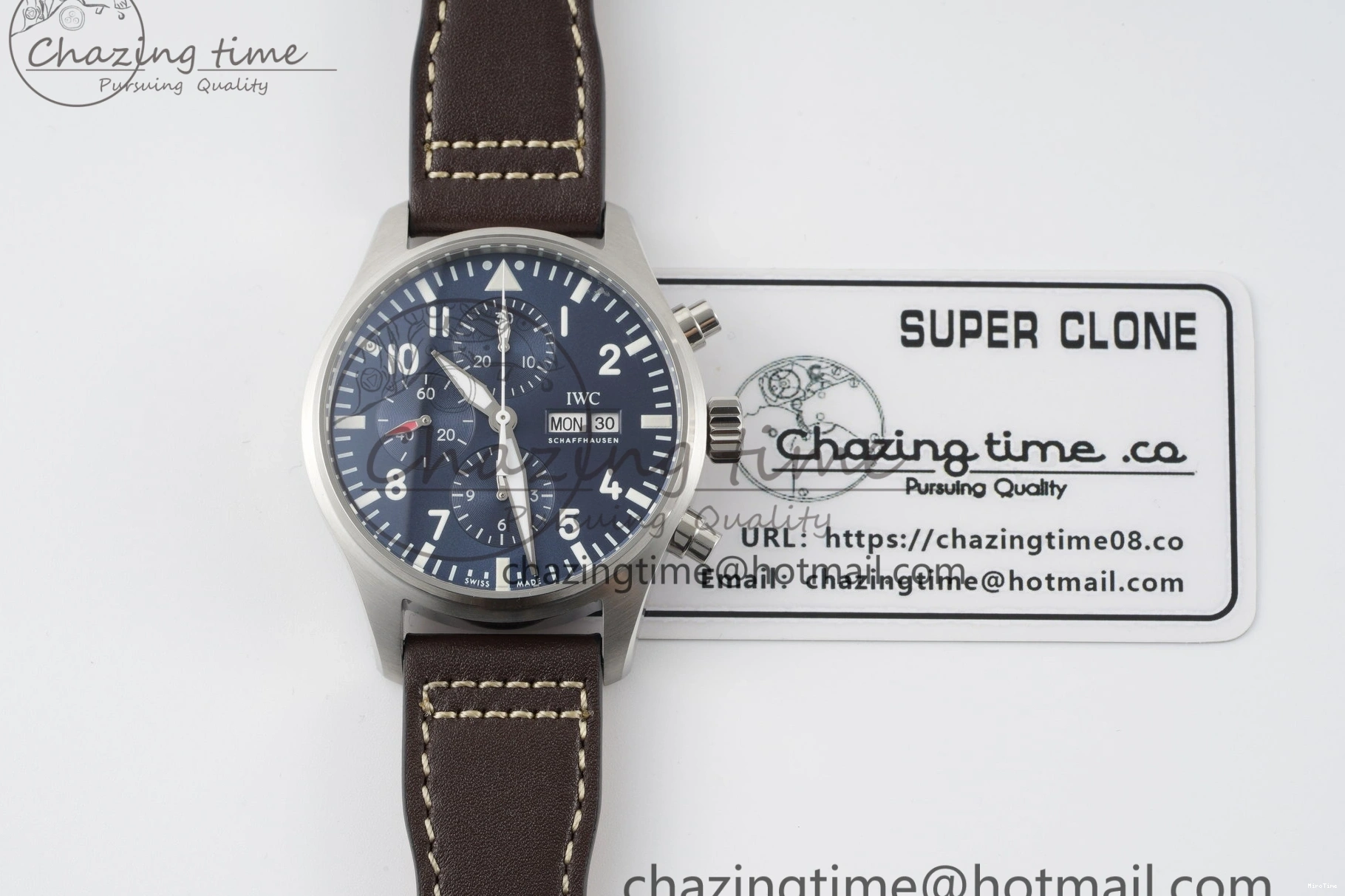 MIROTIME 0524 Pilot Chrono SS AZF 1:1 Best Edition Blue Dial on Brown Leather Strap A TimelessDesign 7060